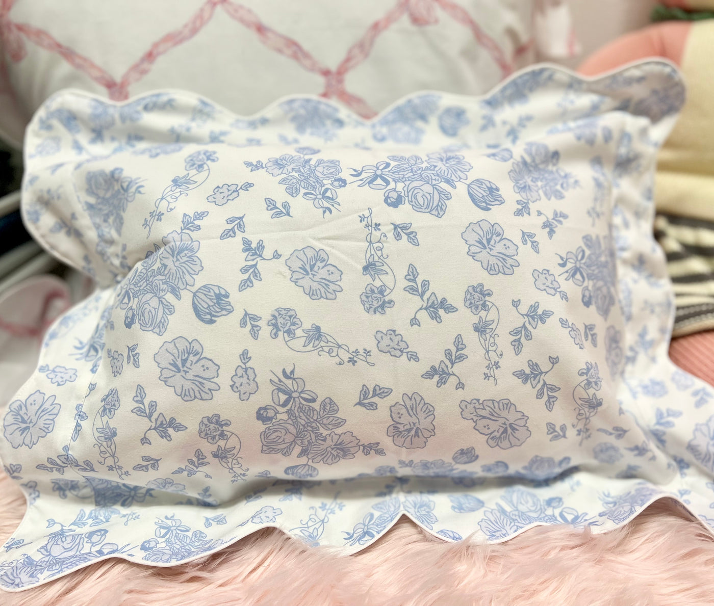Blue Scallop Flora Pillow Case
