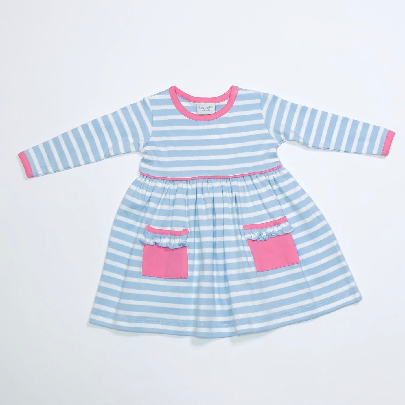 Blue Stripe Popover Dress w/ Pink Trim