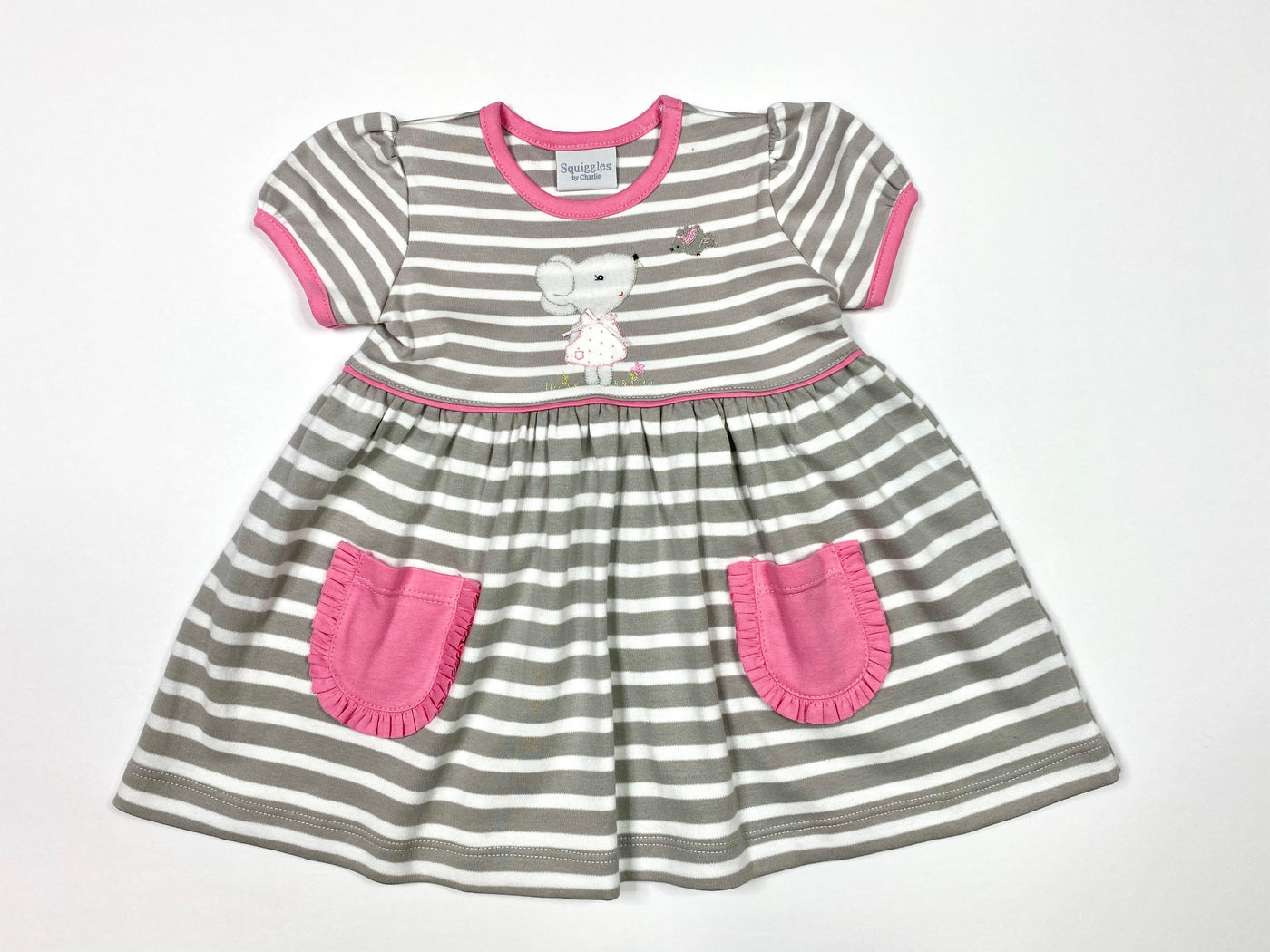 Gray Striped Popover Dress w/ Mouse Applique