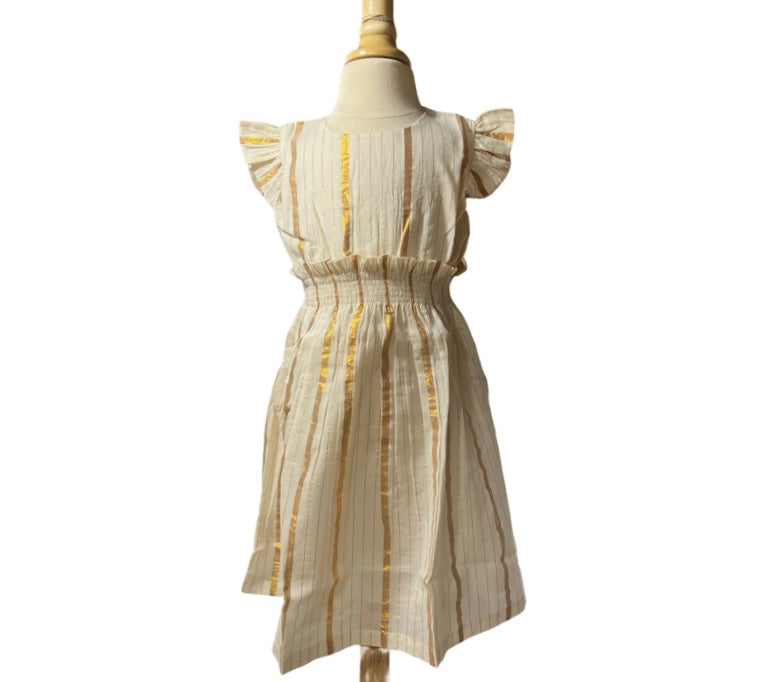 Flutter Sleeve Dress -Oatmeal and Gold