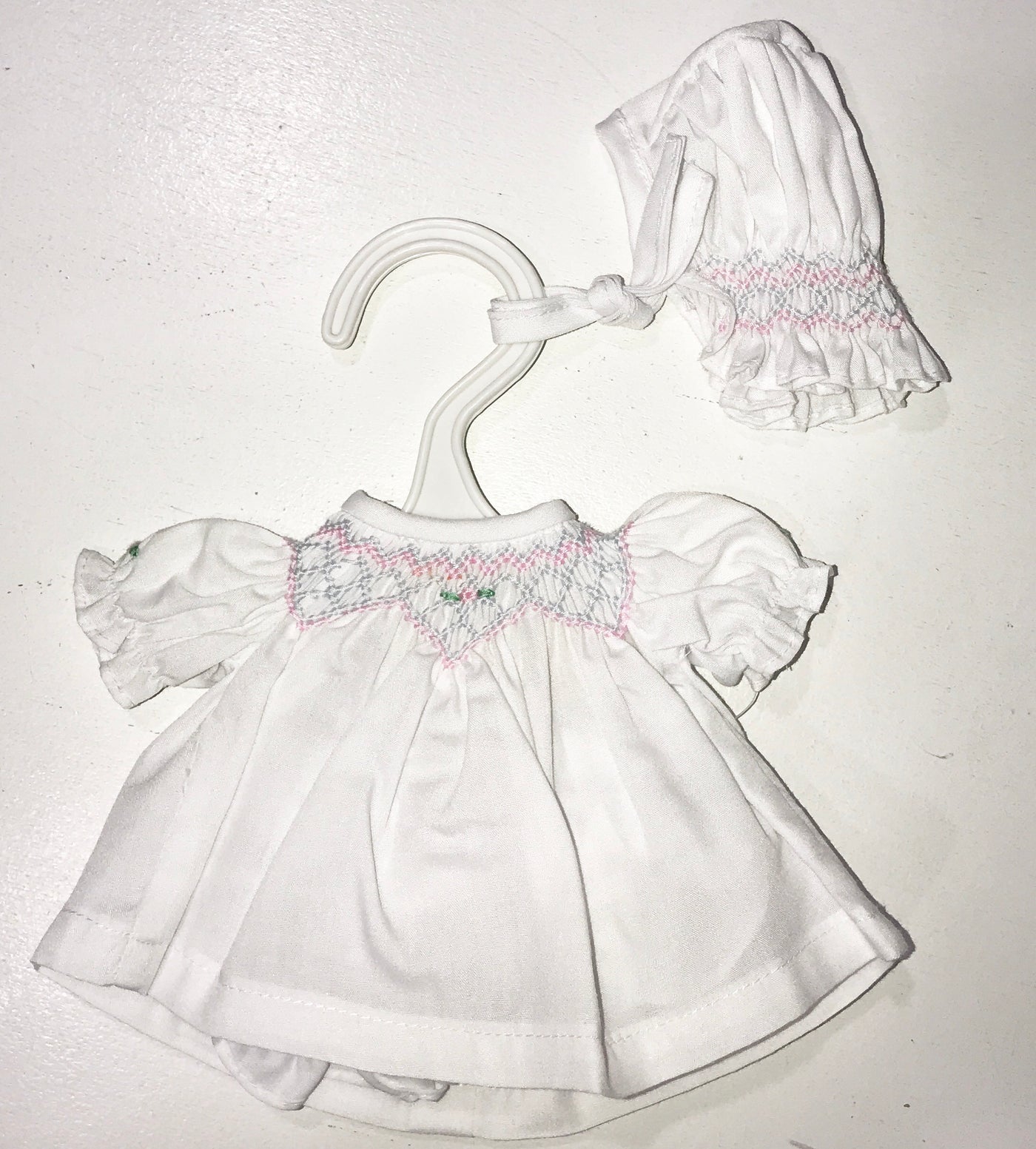 10" White Smocked Dress w/ Bonnet 3977