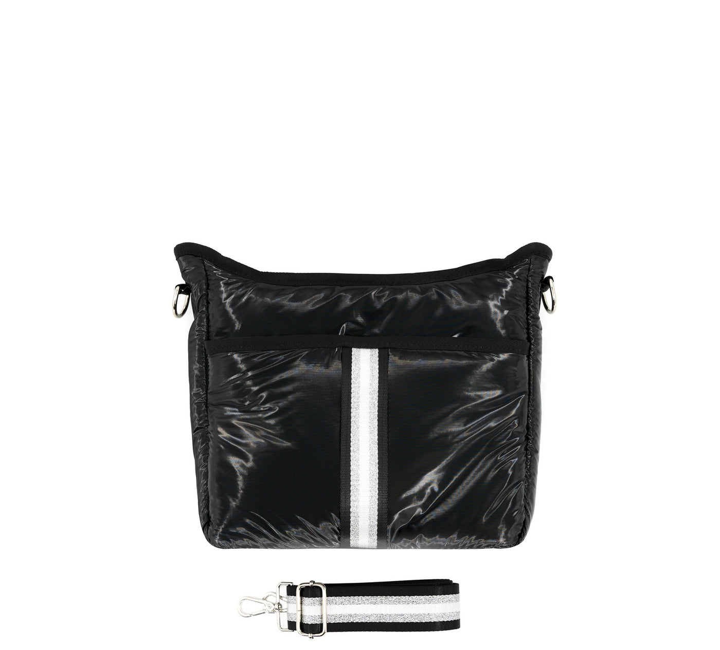Puffy Nylon Crossbody with Changeable Strap - Black