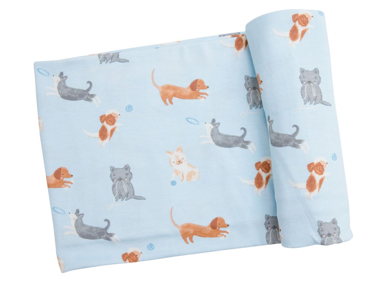 Puppy Play Swaddle Blanket - Blue