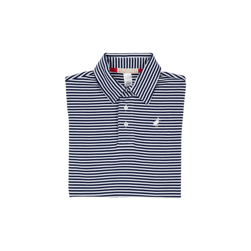 Prim and Proper Polo Nantucket Navy Stripe /Mulit Stork-SS-Pima