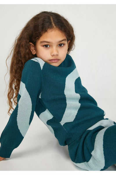 Wave Print LS Jacquard Knit Jumper Sweater